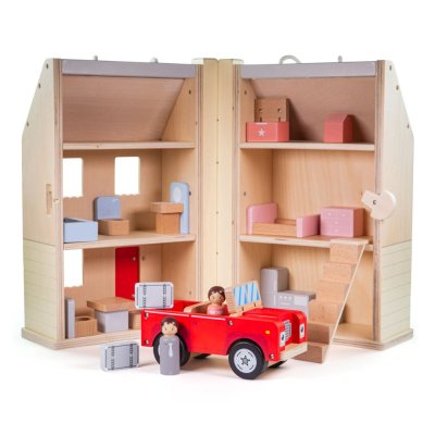 Bigjigs Toys Aufklappbares Puppenhaus mit Zubehör