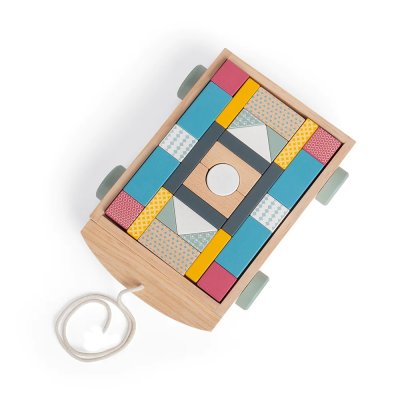 Bigjigs Toys Voziček z lesenimi kockami