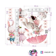 Otroški stenski meter za punčke - Akvarelni zajčki