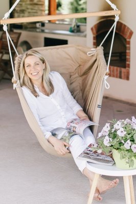 Závěsné houpací křeslo béžový melír HOJDAVAK MAXI s polštářkem - outdoor tkanina, Lano bílé