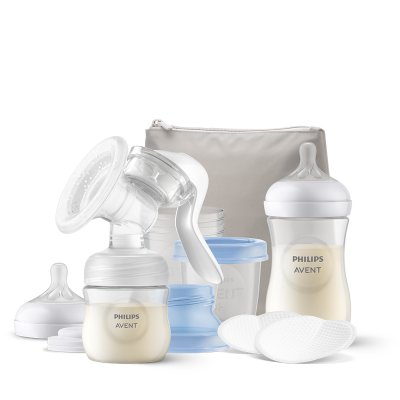Laktator ręczny Philips AVENT, zestaw startowy + woreczki na mleko matki 180 ml, 25 szt