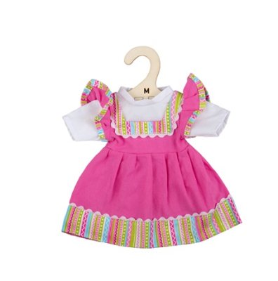 Bigjigs Toys Różowa sukienka z paskowanym obszyciem dla lalki 34 cm