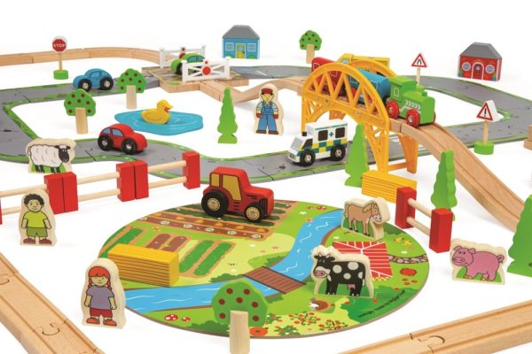 Bigjigs Rail Caminho de Ferro de Madeira com Campo 80 peças