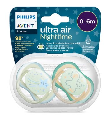 Philips AVENT Ultra Air Nachtschnuller 0-6m Junge, 2 Stk