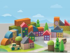 Jeujura Jeu de construction en bois Village de cubes 40 pièces