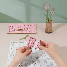 RoboTime Puzle 3D de madera Tulipán rosa