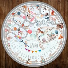 Play mat for children to play with paths and name - Watercolor bunnies