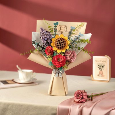 Puzzle 3D en bois RoboTime - Bouquet de fleurs