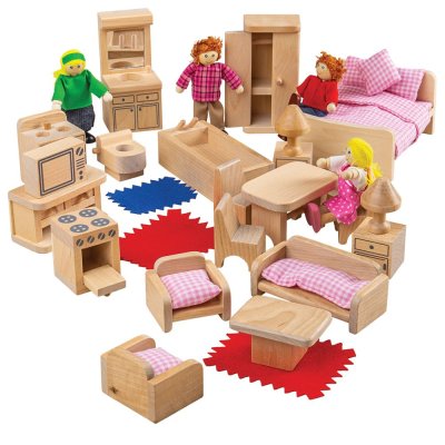 Bigjigs Toys Puppenhaus Möbelset und Familie Figuren