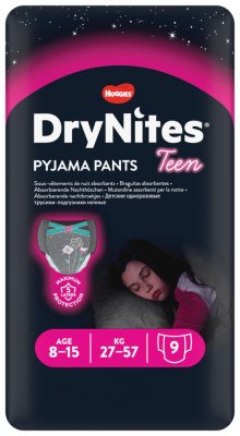 HUGGIES® DryNites Jednorazowe pieluszki dla dziewczynki 8-15 lat (27-57 kg) 9 szt.