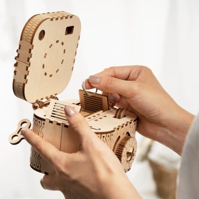 RoboTime Drewniane Mechaniczne Puzzle 3D Szkatułka na biżuterię