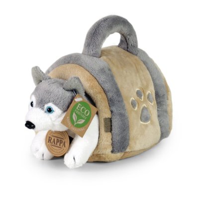 Rappa Câine de pluș Husky cu cușcă de transport 13 cm ECO-FRIENDLY