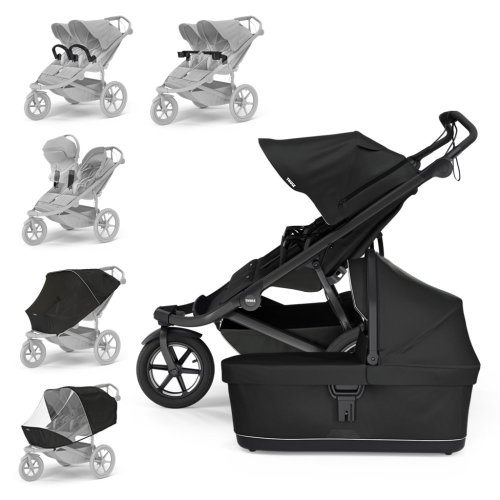 Wózek dla rodzeństwa THULE Urban Glide Double Black/Black, zestaw XXL