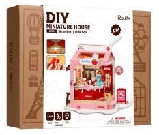 RoboTime Puzzle 3D din lemn, miniatură căsuță, Milk Bar Strawberry