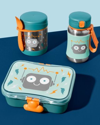SKIP HOP Spark Style Trinkflasche mit Strohhalm Edelstahl Roboter 12m+