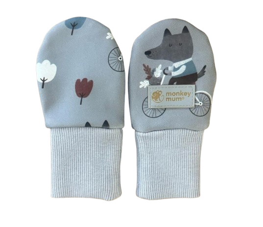 Monkey Mum® Softshell handschoenen met membraan zonder duim - Wolven op de fiets