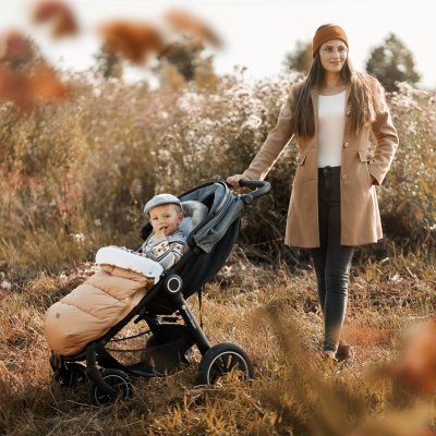 PETITE&MARS Set zimní fusak Comfy 4v1 + rukavice na kočárek Furry Elegant Caramel