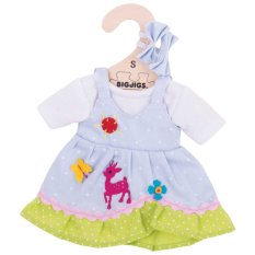 Bigjigs Toys Niebieska sukienka w kropki z jeleniem dla lalki 28 cm