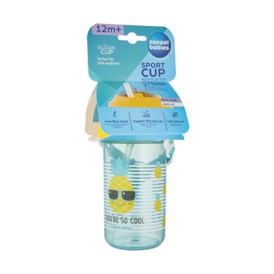 CANPOL BABIES Reisesportflasche mit Strohhalm und Deckel Ananas 400 ml