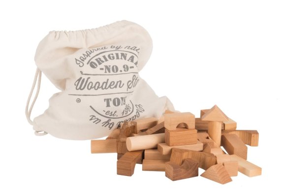 Wooden Story Kocke v bombažni vrečki - 60 kom - Naravne
