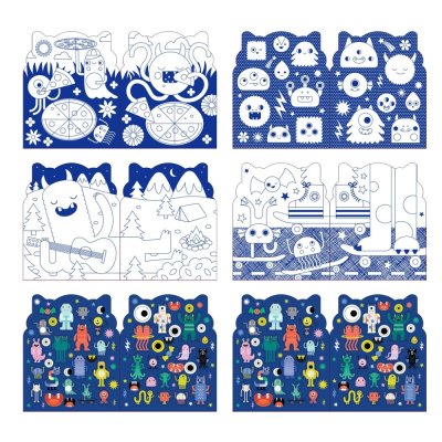 Petit Collage Livro de Colorir com Autocolantes Monstros
