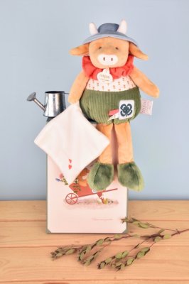 Doudou Zestaw upominkowy Pluszowa krówka Aneth z kocykiem zielona 28 cm