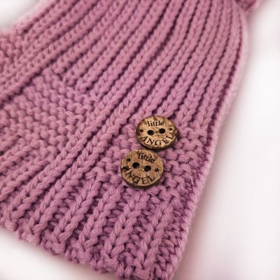 Gorro de punto con pompón, botones Outlast ® - rosa antiguo