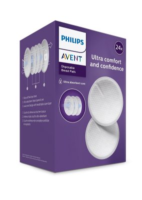 Philips AVENT Brustwarzenschutz – mittel 2 Stück + sterile Box + Einweg-Stilleinlagen 24 Stück