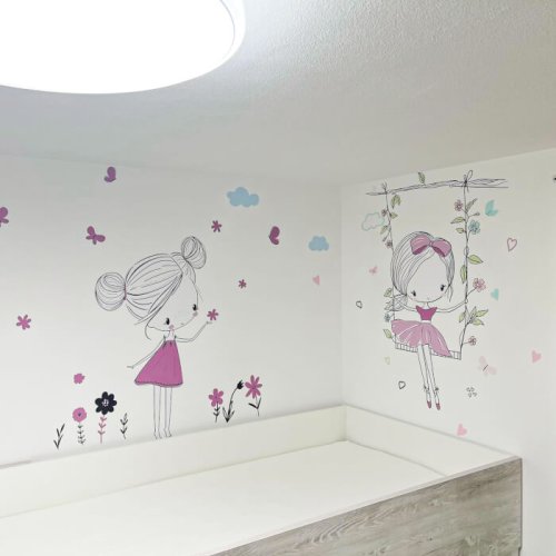 Adesivi murali per bambini - Fata viola sull'altalena