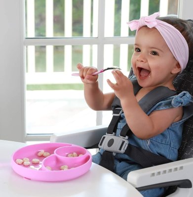 CHICCO Silikonteller, rosa 12m+