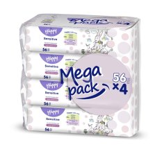 4x BELLA HAPPY BABY Toallitas húmedas sensibles con aloe vera 56uds, MEGA PACK