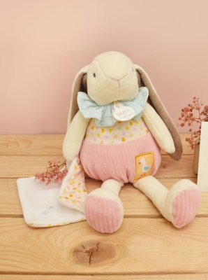 Doudou Ajándékkészlet rózsaszín Ciboulette nyuszi takaróval 28 cm