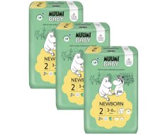 MUUMI Baby 2 Recién Nacido 3-6 kg (174 uds), pack mensual de pañales ecológicos