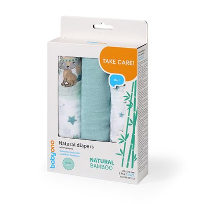 BABYONO Bambusz pelenka 3 db Kék, 70x70 cm