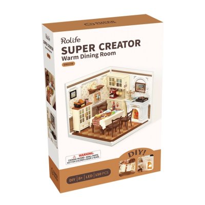 RoboTime 3D Holzpuzzle Miniatur Puppenhaus Gemütliches Esszimmer