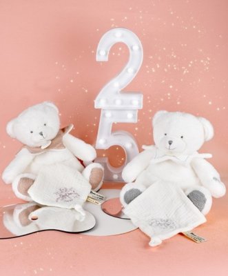Doudou Conjunto de presente Urso de peluche com manta 30 cm cinzento