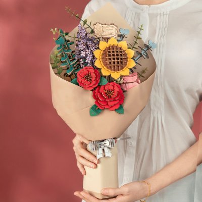 Puzzle 3D en bois RoboTime - Bouquet de fleurs