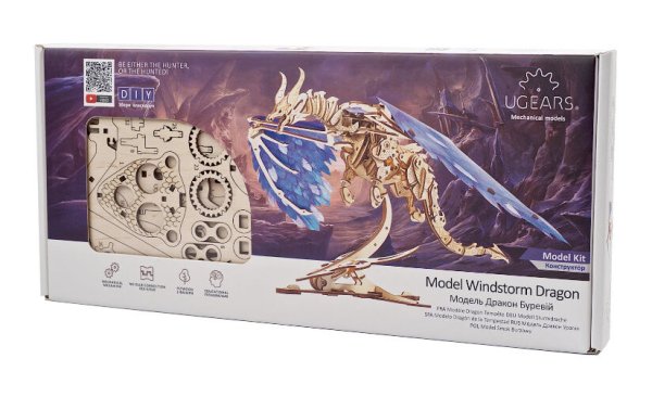 Ugears 3D Houten Mechanische Puzzel Draaiende Draak