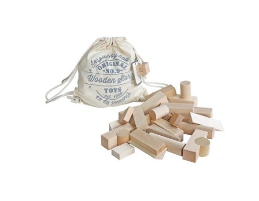 Wooden Story Kocke v XL bombažni vrečki - 30 kom - Naravne