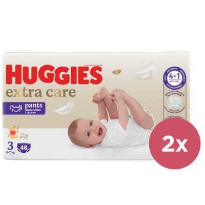 2x HUGGIES® Kalhotky plenkové jednorázové 3 Extra Care Pants (6-11 kg) 48 ks