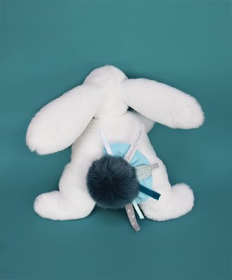 Doudou Poklon set - Plišani zeko s tamno plavim pomponom 25 cm