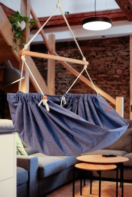 Viseča viseča blazina modri melange HOJDAVAK MAXI s blazino - zunanja tkanina, vrvica bela