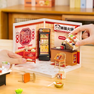 RoboTime 3D dřevěná skládačka Miniatura domečku Asijské bistro Panda Hot Pot