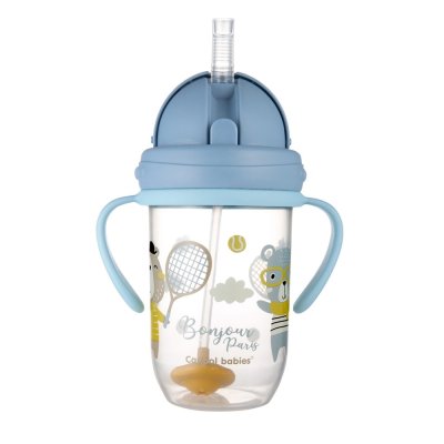CANPOL BABIES Kubek niekapiący ze słomką i wagą 270 ml Bonjour Paris niebieski, 6m+