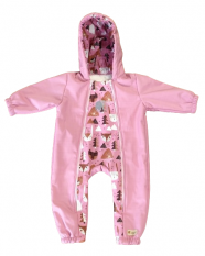 Monkey Mum® Salopetă de iarnă pentru copii din softshell căptușită cu imitație din blană de miel – Oița roz în pădure - mărime 62/68, 74/80
