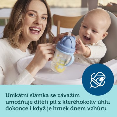 CANPOL BABIES Kubek niekapiący ze słomką i wagą 270 ml Bonjour Paris niebieski, 6m+