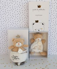 Doudou Geschenkset - Spielzeug mit Schnullerhalter Teddybär König 15 cm