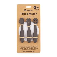 PETITE&MARS Set 3 ks silikónových tréningových lyžičiek Take&Match Bitter Cocoa 6m+