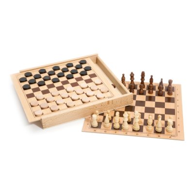 Jeujura Chess and Draughts in Wooden Box