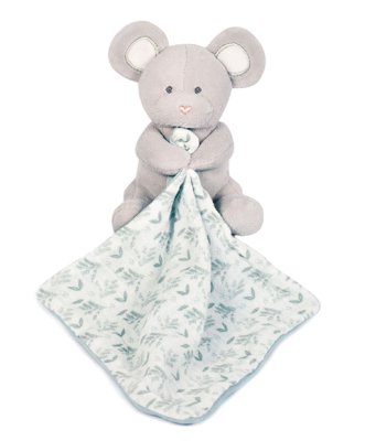 Doudou Zestaw prezentowy - Pluszowa myszka z kocykiem z bawełny organicznej 15 cm zielono-biała